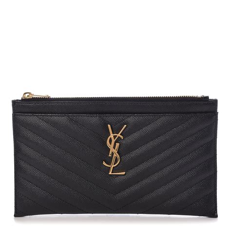 SAINT LAURENT Grain De Poudre Monogram Bill Pouch Black 